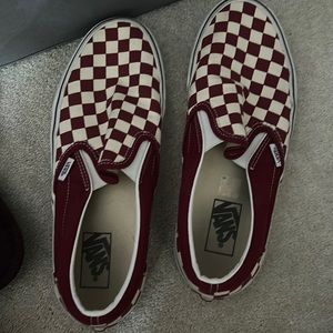 Red and White Checkerboard Slip on Vans